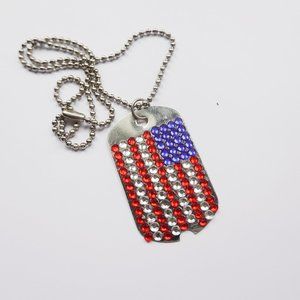 American Flag Rhinestone Encrusted Dog Tag